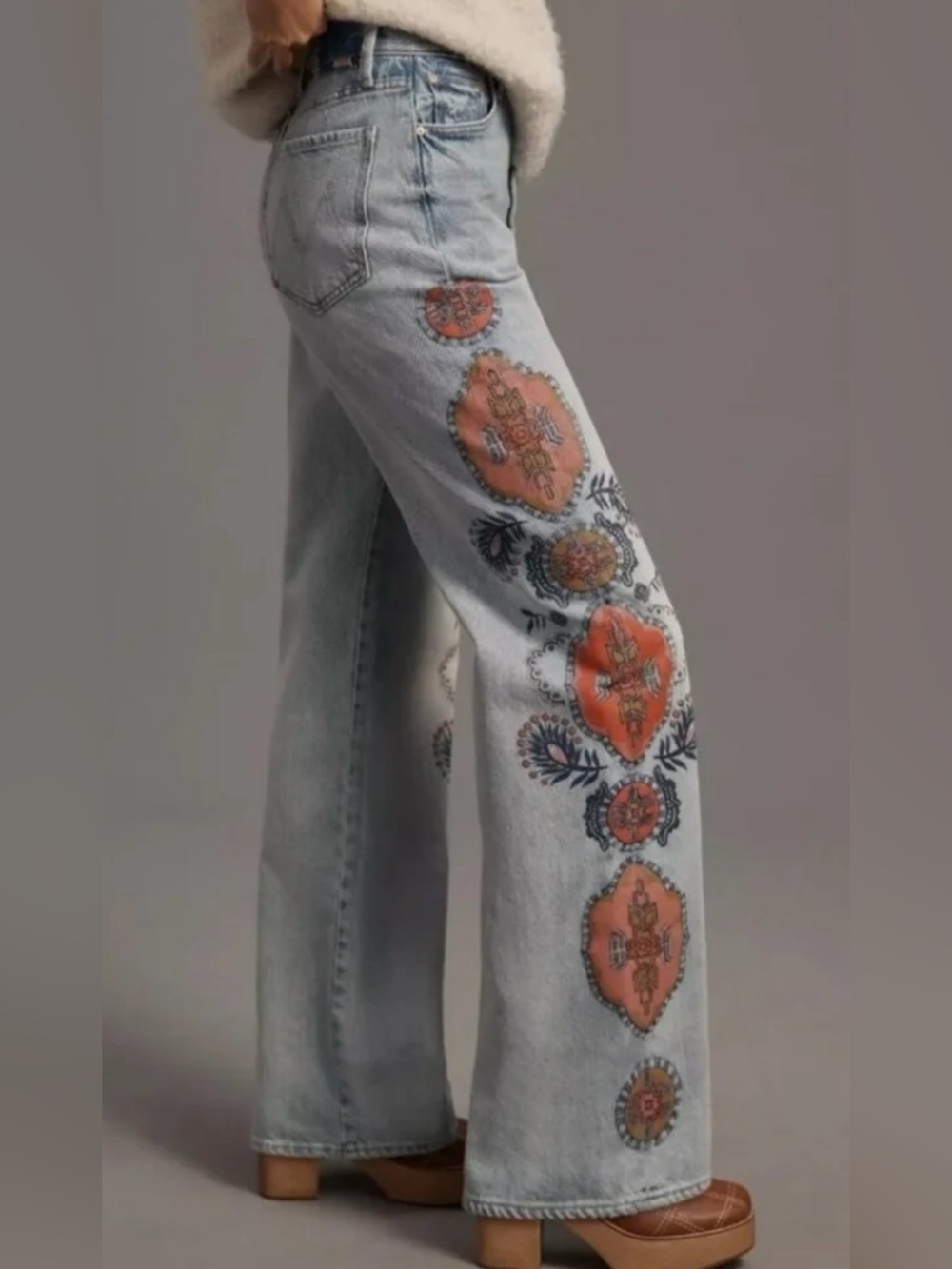 MOTHER The Maven Superior Wide Leg Floral Print Jeans Size 30